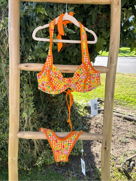 Frankie's Bikinis Other - Frankie's Bikinis Orange Floral Gingham Underwire Bikini